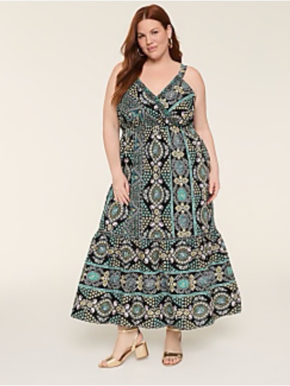 Lane Bryant-NWT-Plus Size Smocked Surplice Maxi Dress With Pickets-Size 24